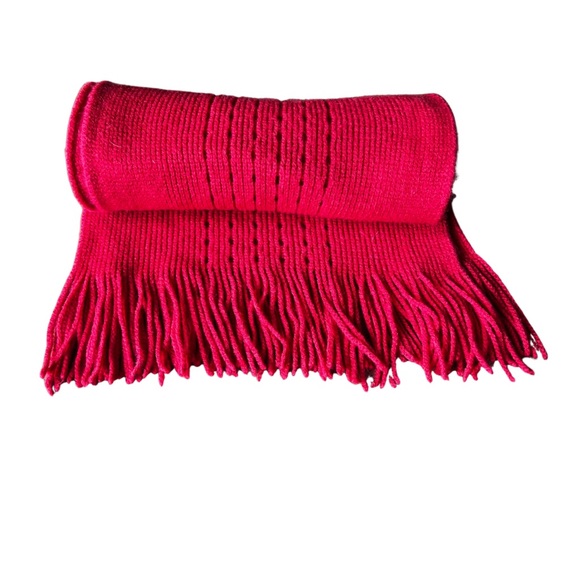 ECHO SOFT Cherry Red Scarf with Fringe & Eyelets - Picture 4 of 7